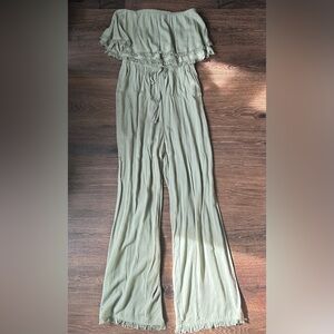 NWOT Altar'd State Sage Green Wide Leg Off-Shoulder Jumpsuit
